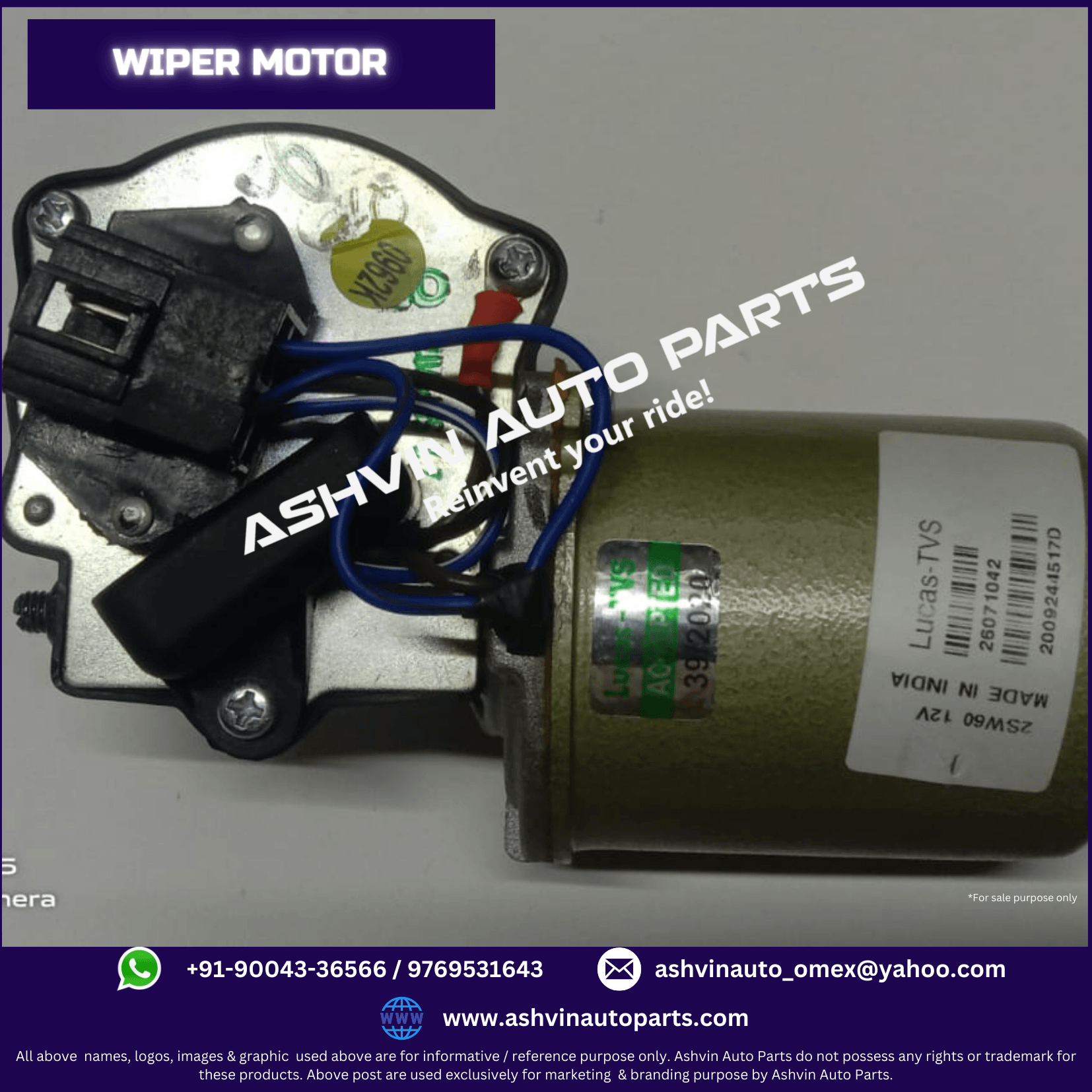WIPER MOTOR 26071042 Agricultural & Industrial Purpose